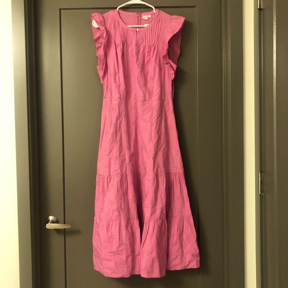 NWT Gap Flutter Sleeve Bubblegum Pink Midi Eyelet Dress Size 8 - Picture 2 of 7